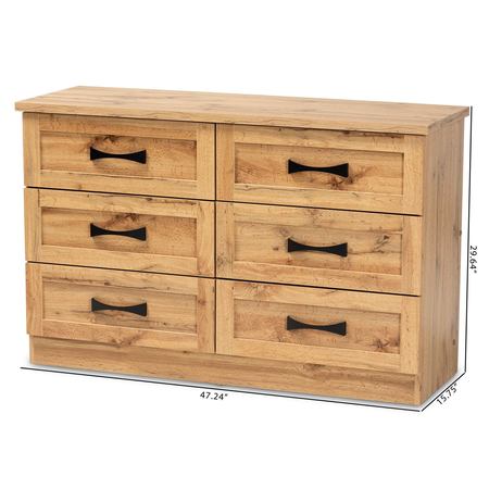 Baxton Studio Colburn Modern6-Drawer Oak Brown Finished Wood Storage Dresser 191-11978-ZORO